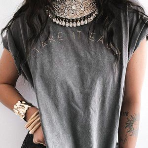 Take it Easy Grey Side Slit T-Shirt